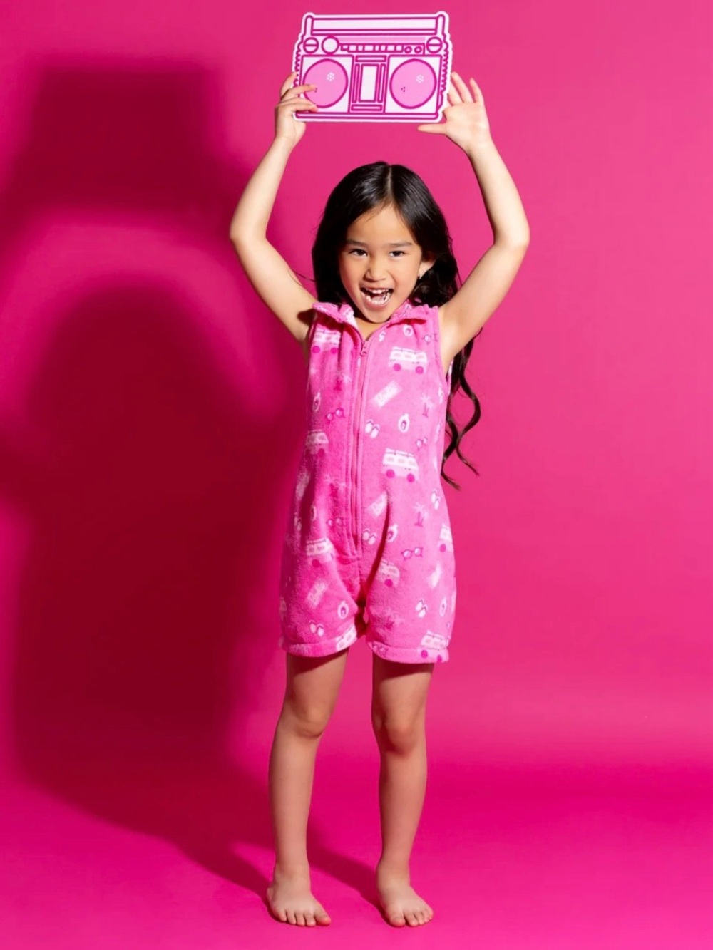 Barbie x Monica + Andy Pink 100% Organic Cotton Terry Zip Romper 3T Like New